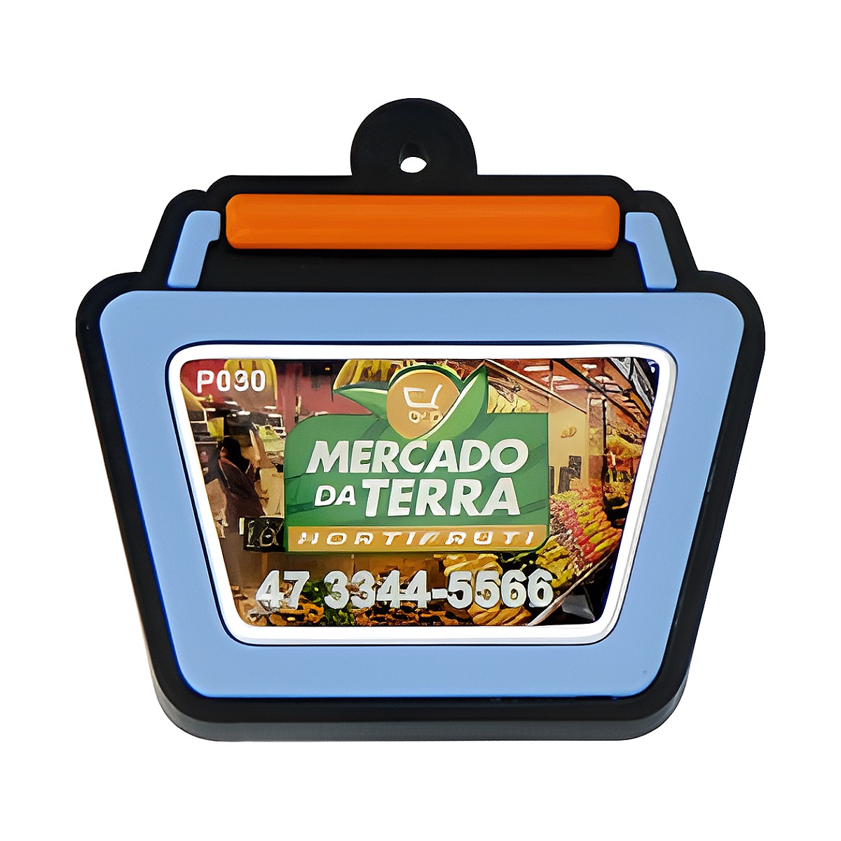 Chaveiro Emborrachado Cesta de Compras com a sua logo